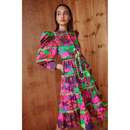 Celia B - Hasu Dress, Tiered, Abstract Floral Print - Multi
