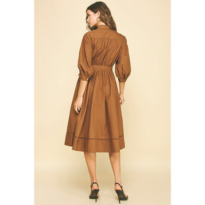 Pinch - Eyelet Detailed, Button Down, Midi Dress 6566 - Brown