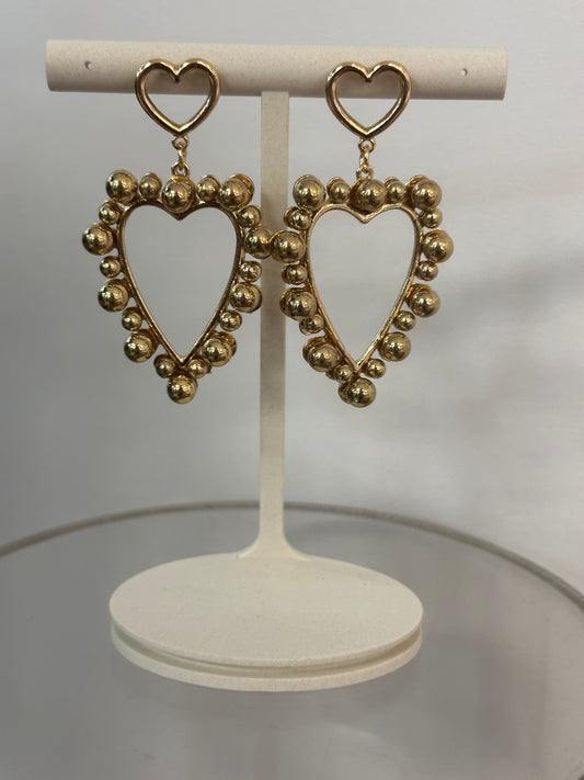 Valentines Earrings Beaded Open Heart 3002 - Gold