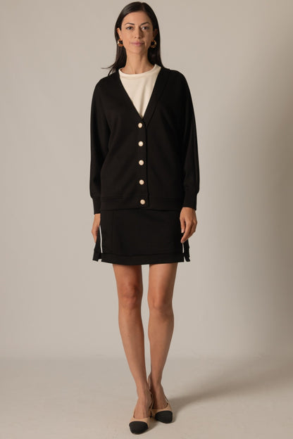 BYC - Butter Modal, Novelty Pearl Button Cardigan 0339 - Black