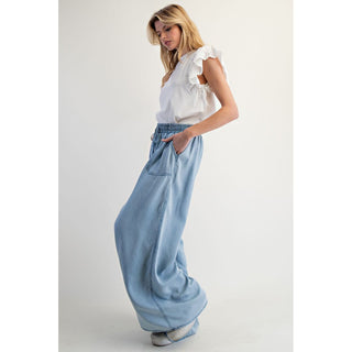 EL - Wide Leg, Loose Fit Washed Denim Pants 7013 - Blue