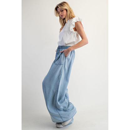 EL - Wide Leg, Loose Fit Washed Denim Pants 7013 - Blue