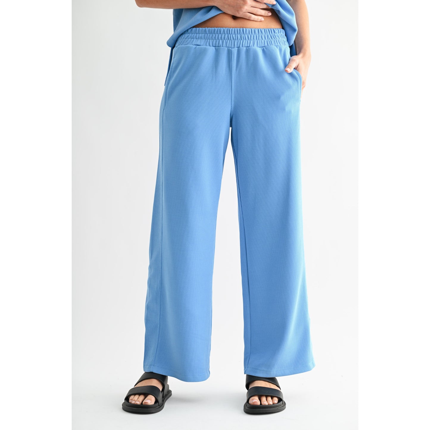 Luxe Sand Wash Rib Lounge Tee & Wide Leg Pant Set 5626 / 5378 – Denim Drift