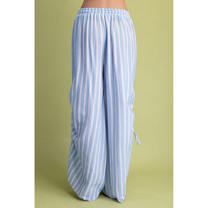 Easel - Striped, Wide Leg, Gauze Pants w Drawstring 0013 - Peri Blue