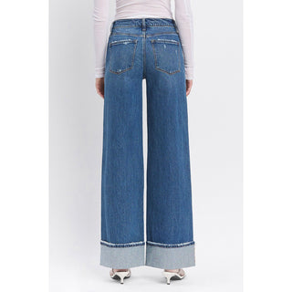 Vervet - high rise cuffed baggy wide jeans 6645 - Blue