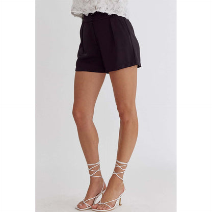 ENTRO - High Waisted, pleaded, Shorts 2209 - Black