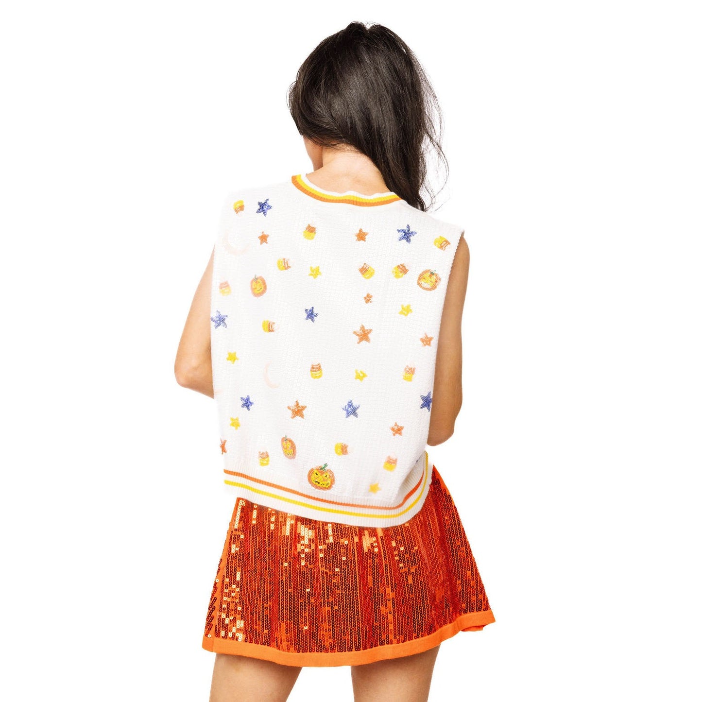 Queen of Sparkles  - White Sequin Jack-O’-Lantern Icon Vest