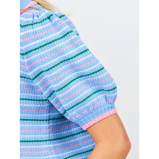 Emma Collared Puff Sleeve Sweater – Blue Multi Stripe - SALE was $74.95