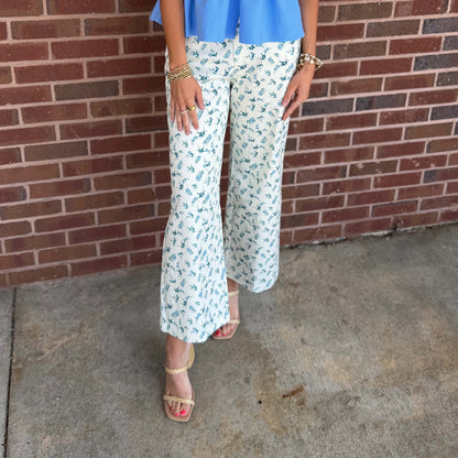 Botanical Print Wide Leg Pants – Front Pleat Detail 0950