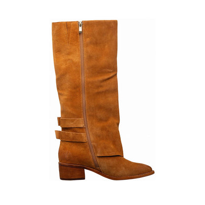Antelope - O46 Tessa - Suede Tall Boots Double Buckle Detail - Cognac
