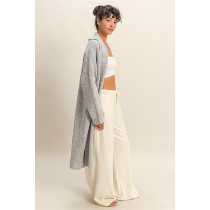 DZ - Longline Open Front Duster Sweater, Cardigan 435 - Heather Gray - SALE
