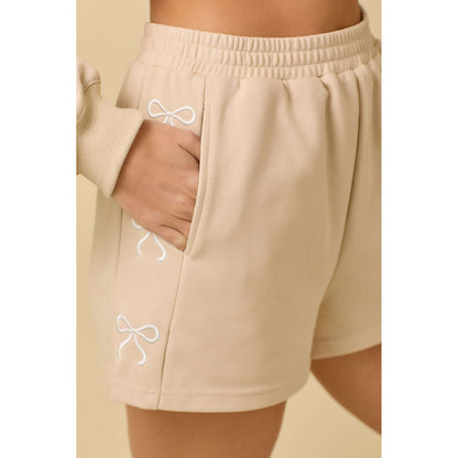 MS - Shorts w Side Ribbon Bow Embroidery Detail 1103 - Taupe