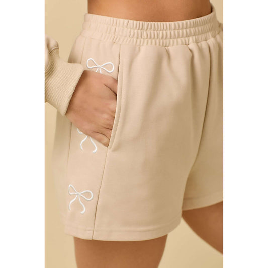 MS - Shorts w Side Ribbon Bow Embroidery Detail 1103 - Taupe