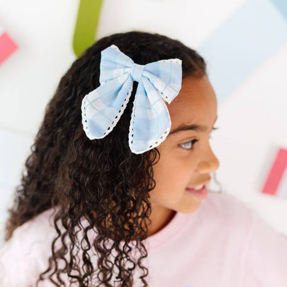 Blue Plaid Bow Clip - Hair Bows - Back To School - SALE