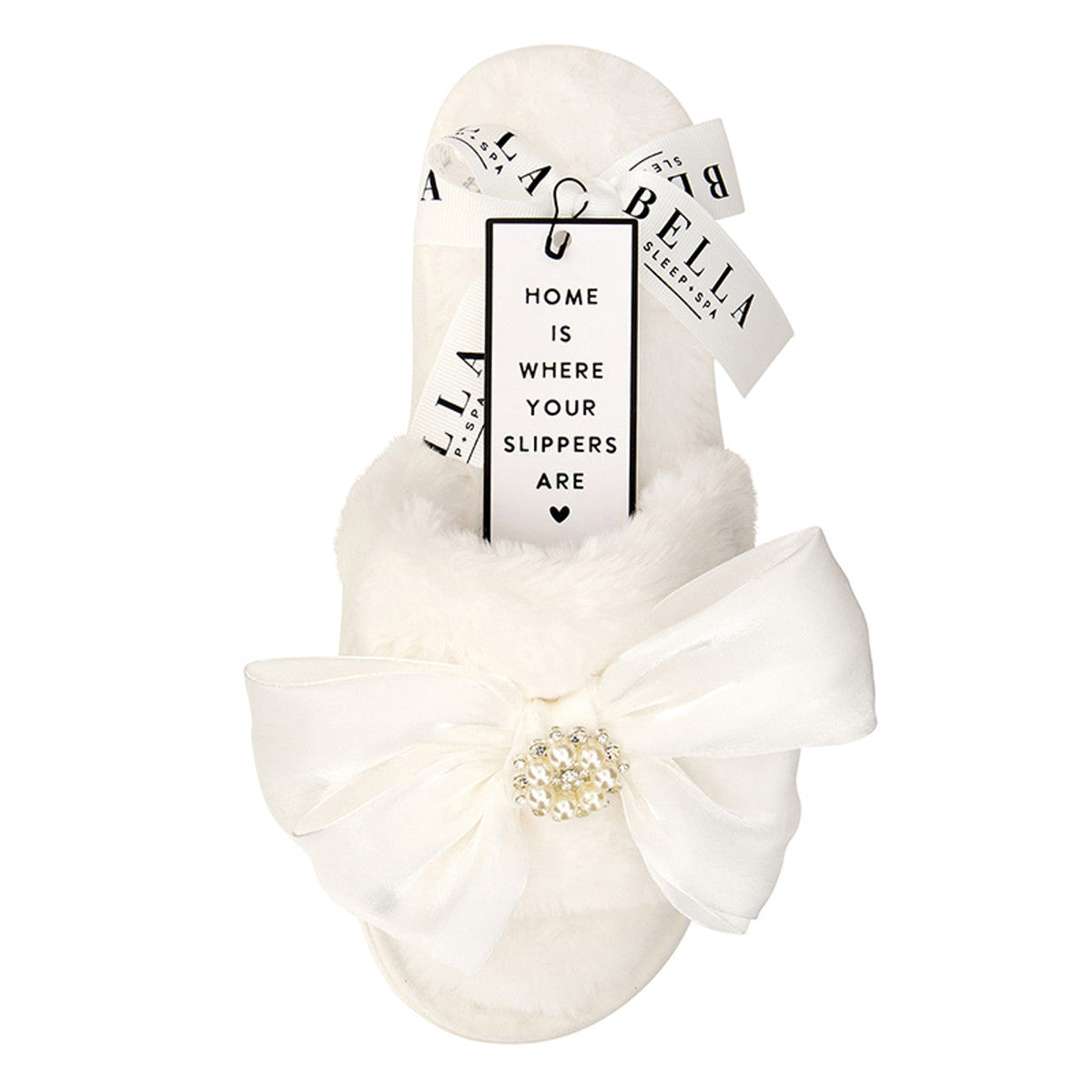 Bella -  Plush Slippers 0690 - White Crystal Bow