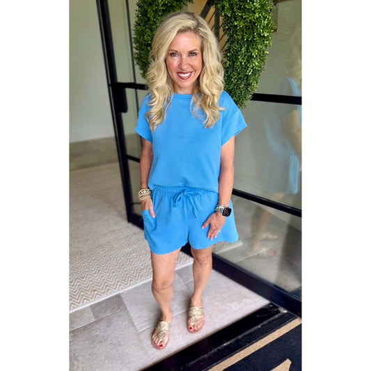 Luxe Sand Wash Rib Classic Tee & Shorts Set 5896 – Blue