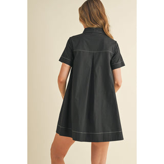 TCEC - Button Down, Bold Contrast Stitching, Shirt Dress 5723 - Black.
