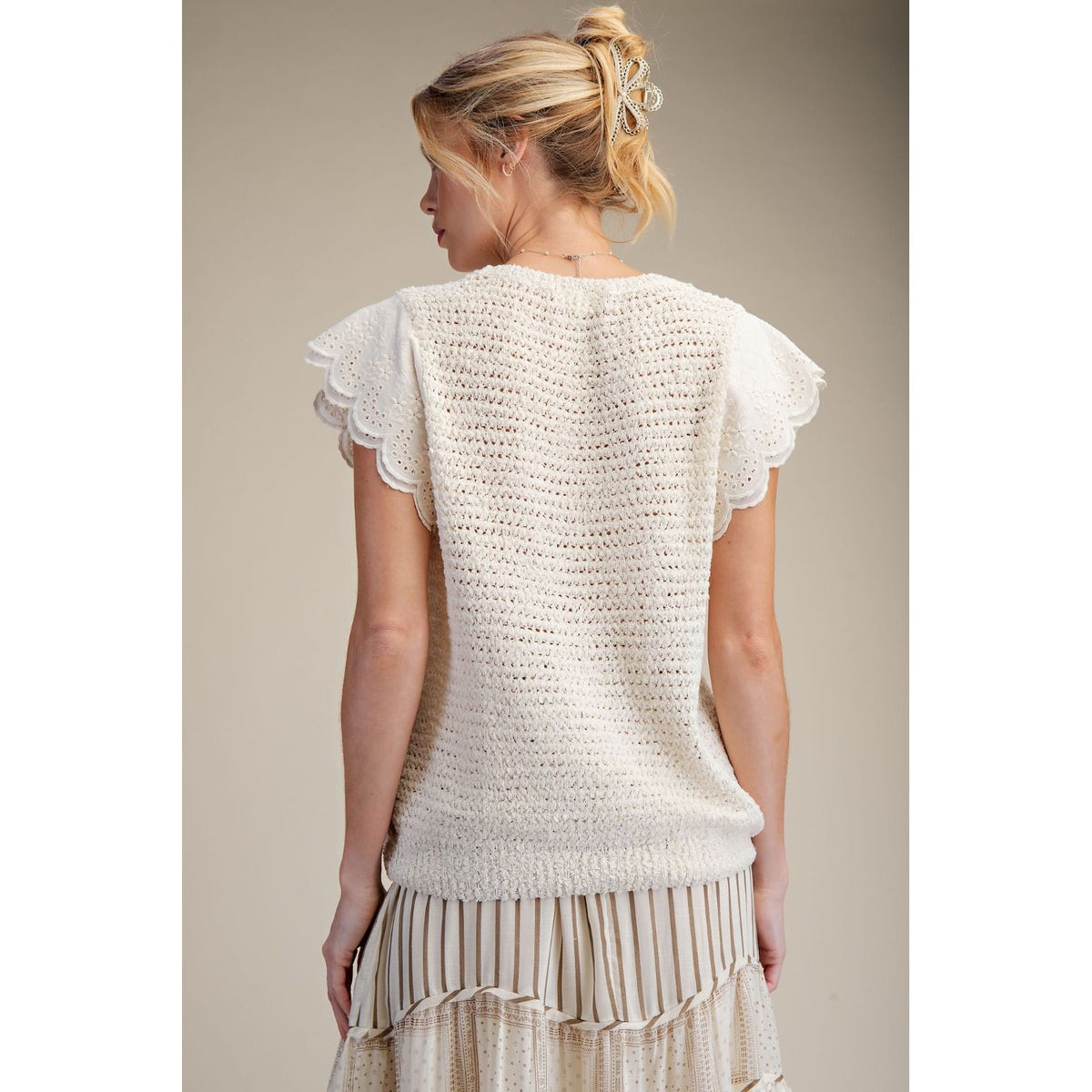 Natural Wing Sleeve Knitted Sweater Top 9016