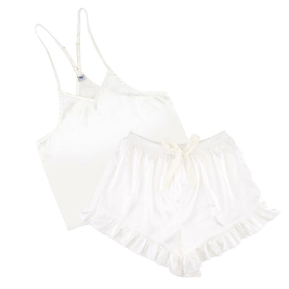 Bella -  Cami + Velvet Ruffled Short 0675 - White