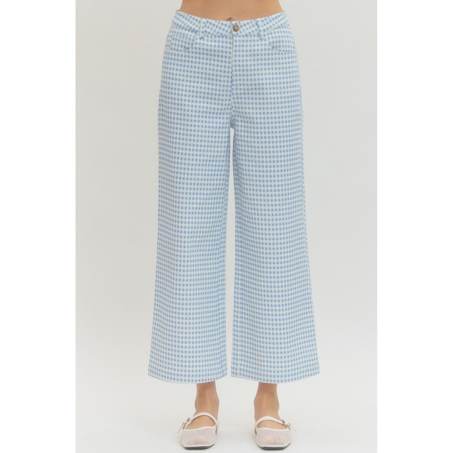 Blue Gingham Straight Leg Pants 0616