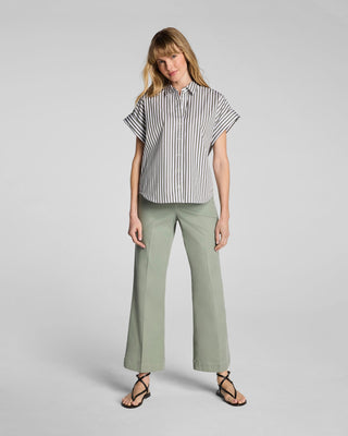 SPANX® Poplin Oversized Short Sleeve Button Down – Frosted Moss/Classic White Stripe