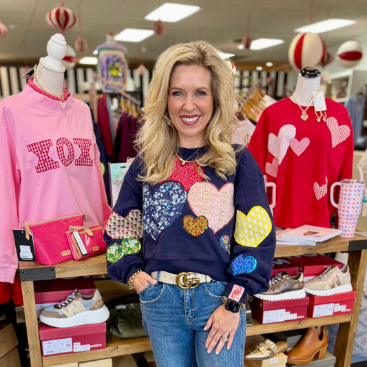 Queen of Sparkles -  Multi, Embroidered Hearts Sweatshirt 2559 - Navy - SALE