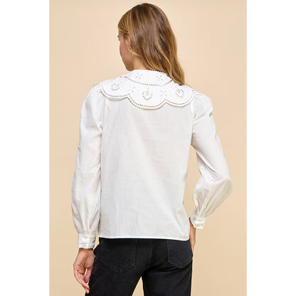 TCEC - LS, Button Down Top w Eyelet Collar 8956 - White