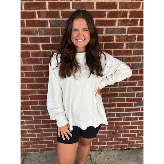 Rae Mode - Oversized Cotton Slub Long Sleeve Top 0094 - Bone