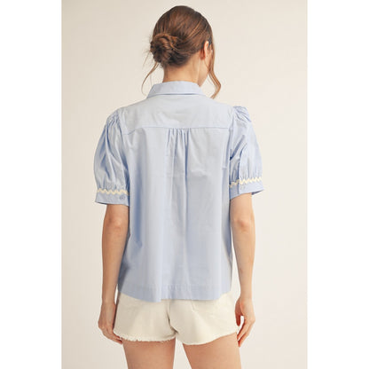 JL - Short Sleeve, Ric-Rac Trim Top 5364 - Sky Blue