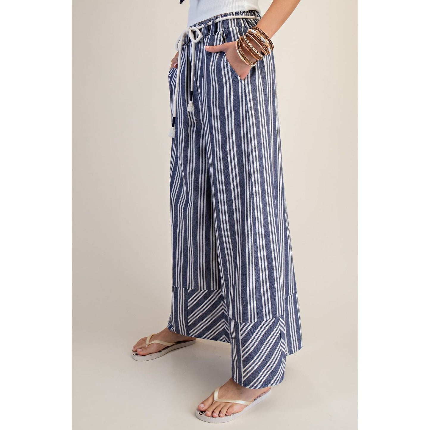 Blueberry Stripe Linen Washed Palazzo Pants 0246