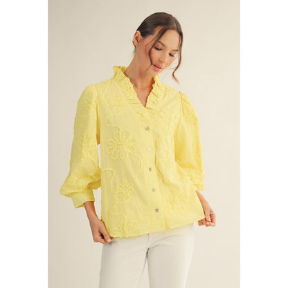 JL - ¾ Sleeve, 3D Floral Top 2376 - Yellow