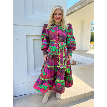 Celia B - Hasu Dress, Tiered, Abstract Floral Print - Multi