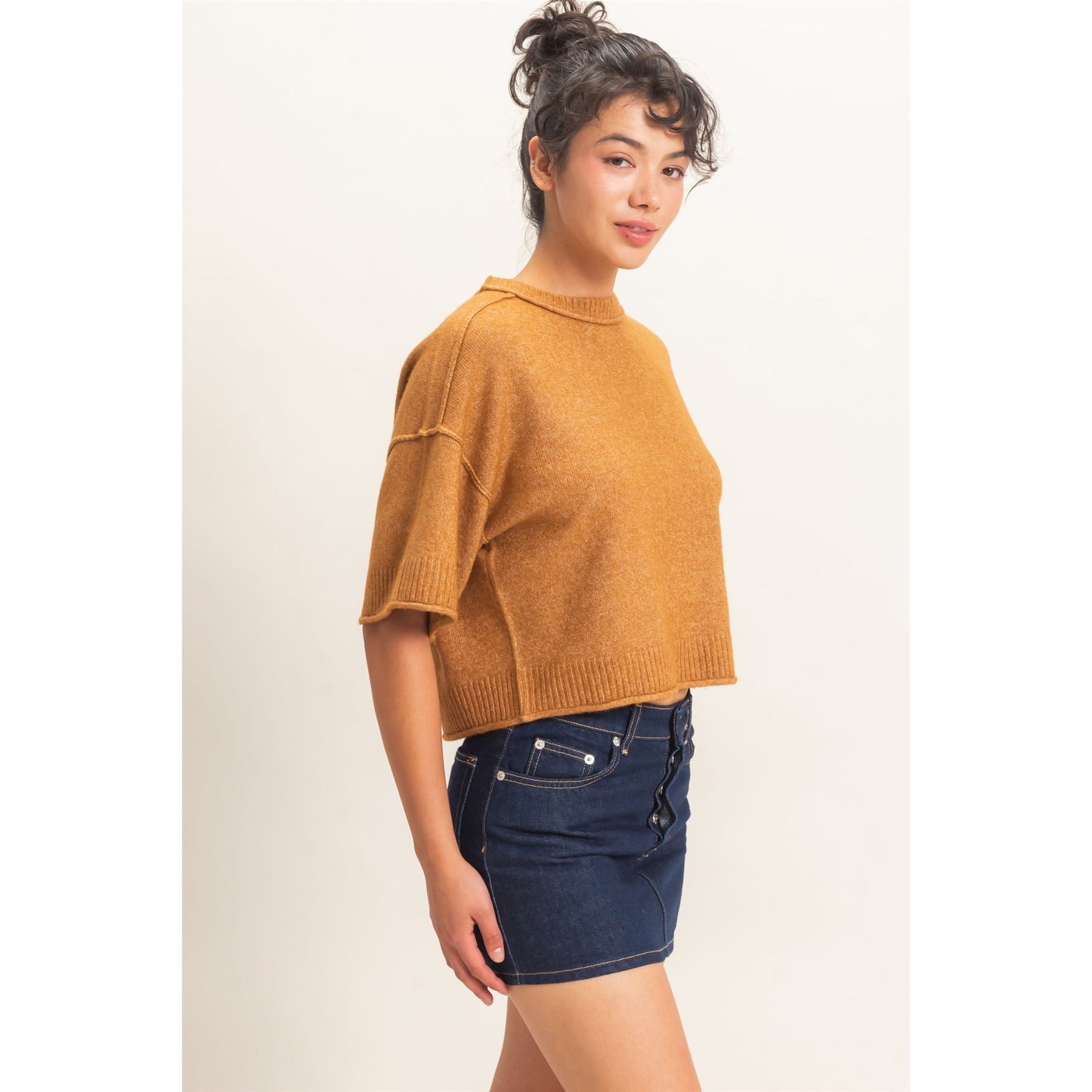 Seam Detail Short Sleeve Knit Top 827 – Camel