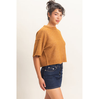 Seam Detail Short Sleeve Knit Top 827 – Camel