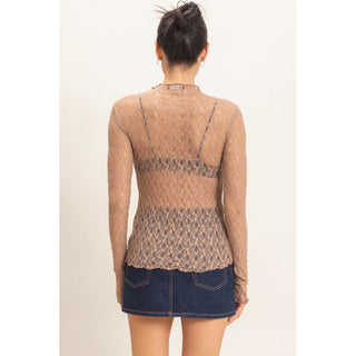 Lace Mock Neck Long Sleeve Top 033 – Cream