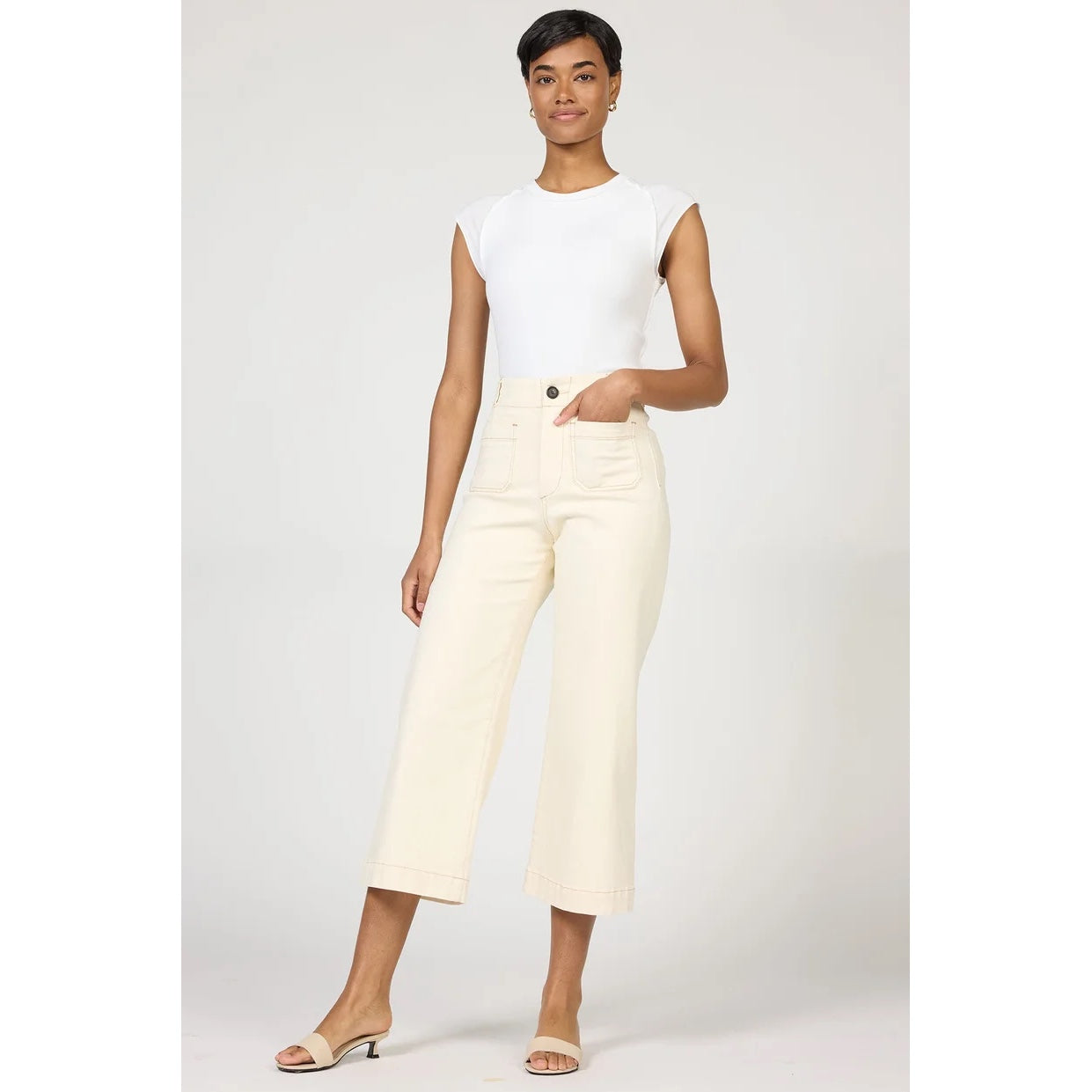 Dear John High Rise Cropped Wide Leg Jeans - Audrey 106 – Ivory