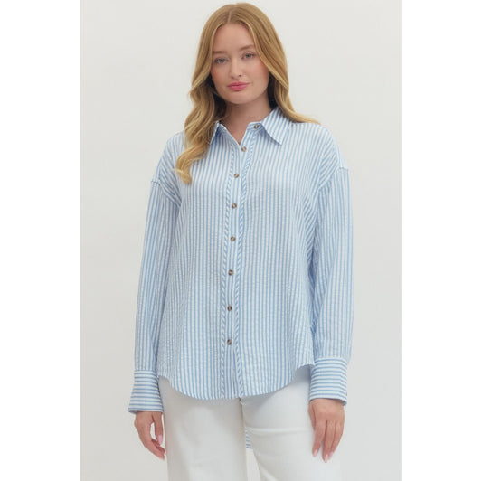 Entro - Striped, Long Sleeve, Button Down Top 7820 - Light Blue