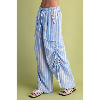 Easel - Striped, Wide Leg, Gauze Pants w Drawstring 0013 - Peri Blue