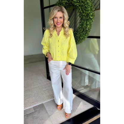 JL - ¾ Sleeve, 3D Floral Top 2376 - Yellow