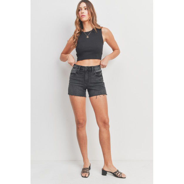 Just Black - High Rise Short With Scissor Cut Hem 352 - Washed Black Denim