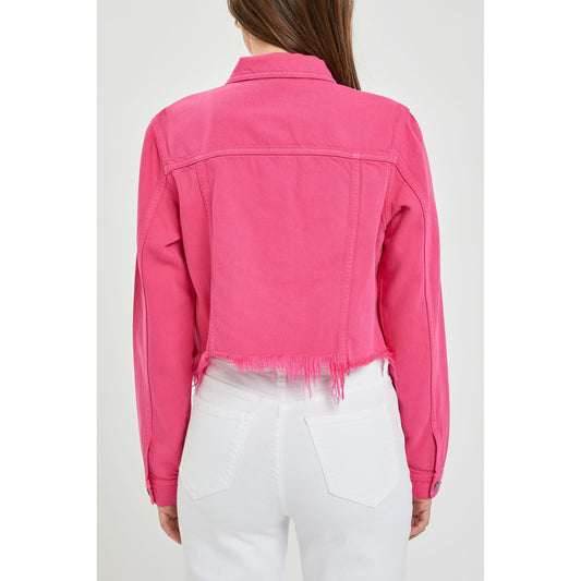 Cello - Uneven Frayed Fitted Jacket 1305 - Raspberry