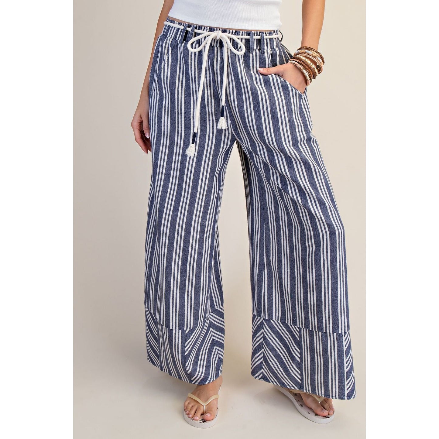 Blueberry Stripe Linen Washed Palazzo Pants 0246