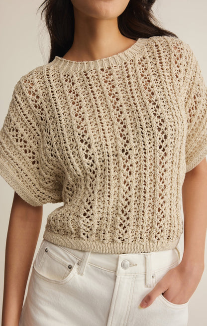 Z Supply Crochet Crewneck Sweater Top Ballast 1389 – Natural