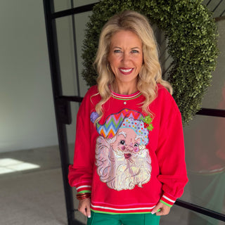 Queen of Sparkles - Red Multi Hat Metallic Santa Sweatshirt
