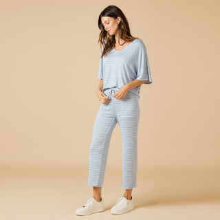 Softies - Sky Blue Striped, Dream Relaxed V-neck with Capri Lounge Set