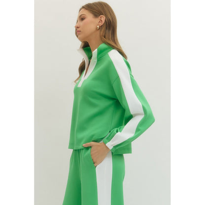 SALE- ENTRO -  Contrast accent, Top & Pants Set 8985 / 8984 - Kelly Green