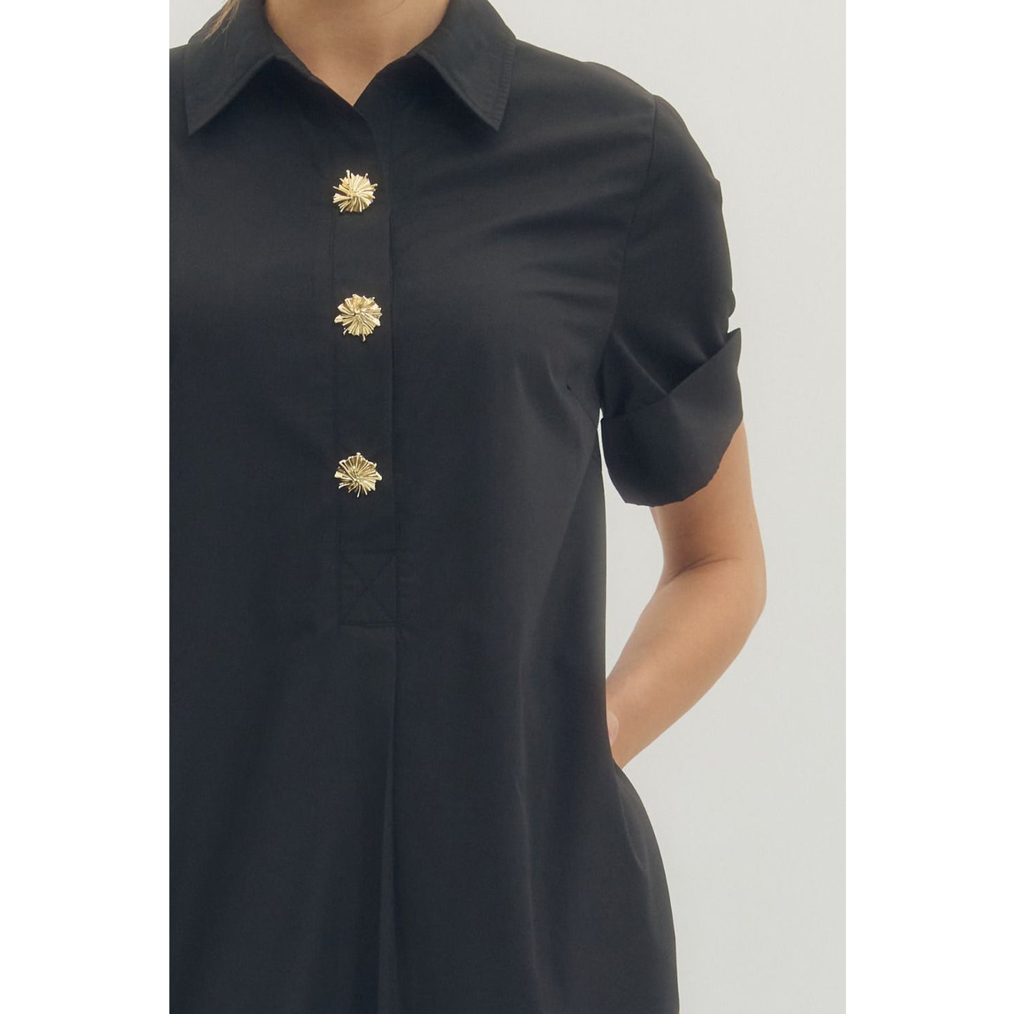Entro - Short Sleeve, Midi Dress w Pockets 9516 - Black