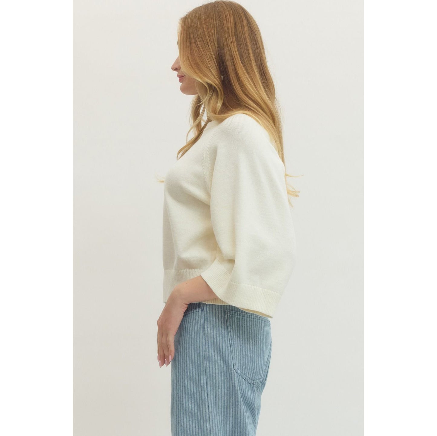 Entro - Solid Raglan, 3/4 sleeve sweater Top 7711 - Creme
