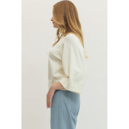 Entro - Solid Raglan, 3/4 sleeve sweater Top 7711 - Creme