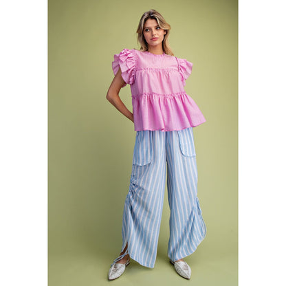 Easel - Striped, Wide Leg, Gauze Pants w Drawstring 0013 - Peri Blue